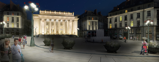 Simulation lumière de la place Graslin, Nantes, France – Illustration : Virginie Voué, Luminescence