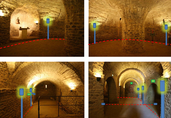 Principe d’implantation lumière dans la crypte, abbaye de Saint Michel de Cuxa, Prades, France – Photo : Agence Rossignol