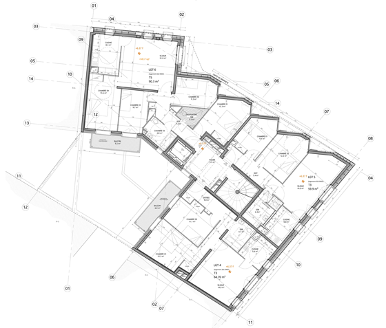 Plan étage type, logements sociaux, Paris, France - Fresh architectes