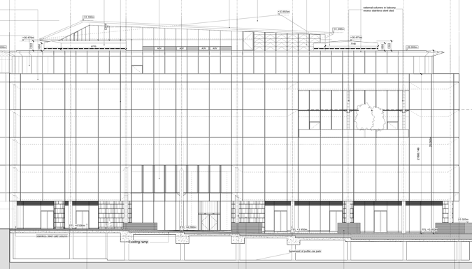 Elevation de la facade Nord, 1 Grand Canal Square, Dublin, Irlande - Architectes : DMOD