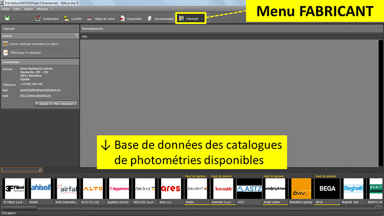 DIALux evo 4 - menu 7 fabricant - en francais - Vincent Laganier