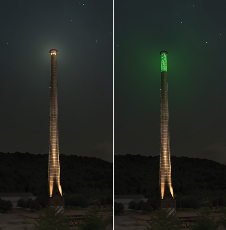 Simulation de la mise en lumière de la Cheminée de Chateauneuf à Rive de Gier - SEM 2015 ©Lucas Goy – Les éclaireurs (2)
