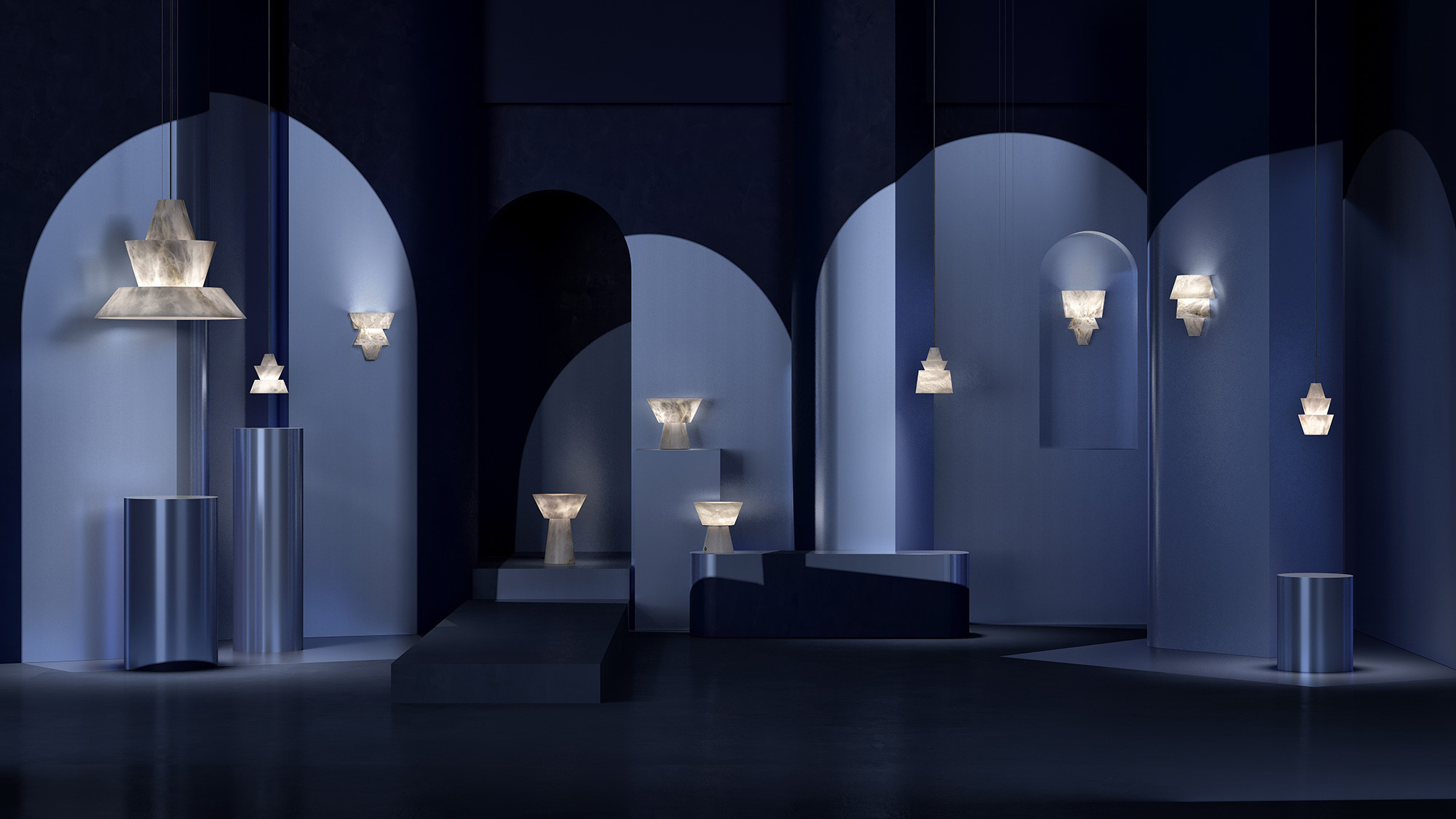 Iconic, nouveaux luminaires de l'Atelier Alain Ellouz en albâtre